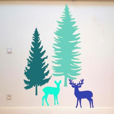 Stickers, décoration murale, thème biche et cerf, couleurs au choix.