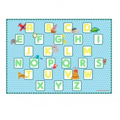 Set de table pédagogique, set de table enfant, thème alphabet, ton bleu.