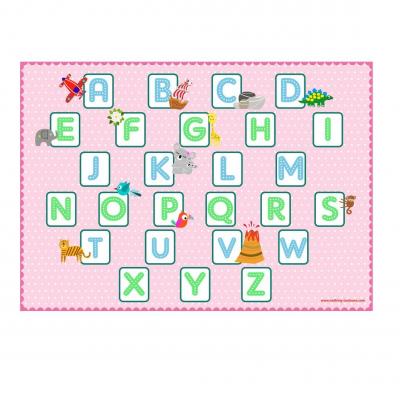 Set de table pédagogique, set de table enfant, thème alphabet, ton rose.