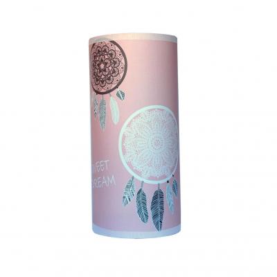 Lampe de chevet tube, motif attrape rêves, tons rose et gris