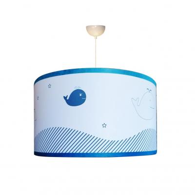 Abat-jour enfant, thème la baleine, tons bleu et blanc.