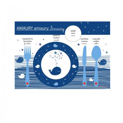 Set de table, baleine, bleu et blanc