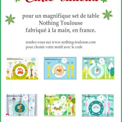 Carte cadeau pour un set de table pédagogique, motif au choix.
