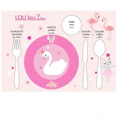 Set de table pédagogique, danse, cygne, tons rose et gris
