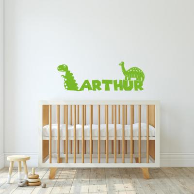 Autocollant prénom, sticker mural pour chambre de garçon, dinosaure.