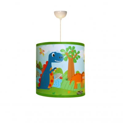 Abat-jour garçon, thème dinosaures, tons bleu et vert.