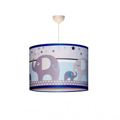 Suspension, abat-jour fille, thème éléphants, tons bleu et gris