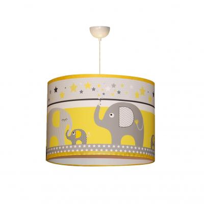Abat-jour enfant, thème éléphant, tons jaune et gris.