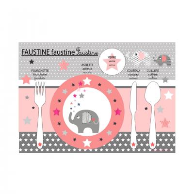 Set de table pédagogique, set de table enfant, thème éléphant, tons rose et gris