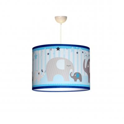 Abat-jour enfant, thème éléphant, tons bleu et gris.
