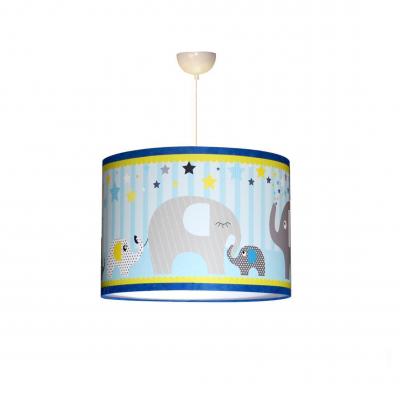 Abat-jour garçon, thème éléphant, tons bleu et jaune.