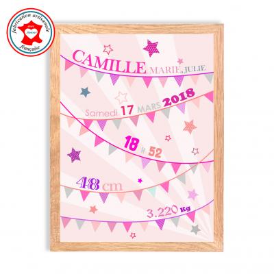 Tableau naissance fille fanions