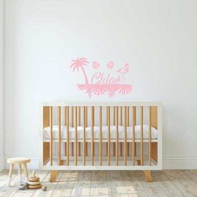 Autocollant prénom, sticker mural pour chambre de fille, flamant rose.