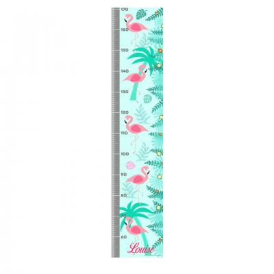 Toise personnalisable fille,  thème flamant rose, tons rose et turquoise.