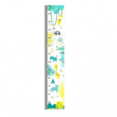 Toise garçon, décoration murale pour chambre d'enfant, thème jungle, safari , tigre, éléphant, singe, tons turquoise et jaune