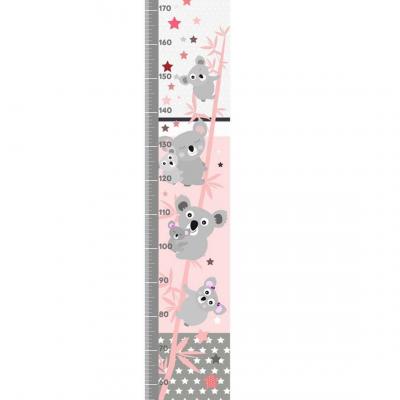 Toise personnalisable enfant, thème koala, tons rose et gris.