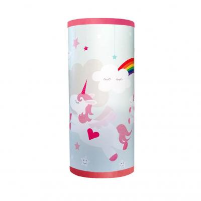 Lampe de chevet fille, thème licornes, tons rose et bleu.