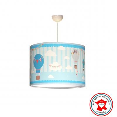 Abat-jour, suspension, thème montgolfière, ton bleu.