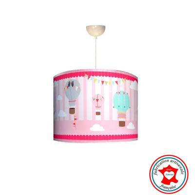 Abat-jour, suspension, thème montgolfière, ton rose.