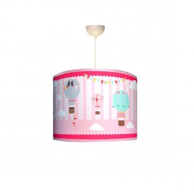 Abat-jour fille, thème montgolfière, tons rose et blanc