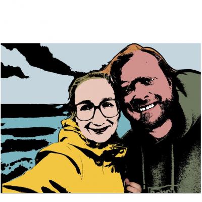 Tableau portait 2 personnes, pop art, style Andy Warhol.