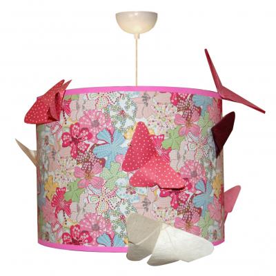 Suspension motif petites fleurs roses et papillons en origami