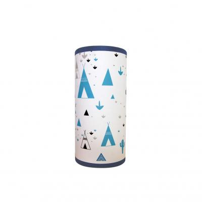 Lampe de chevet tube, thème tipi, indien, cactus, tons bleu et gris
