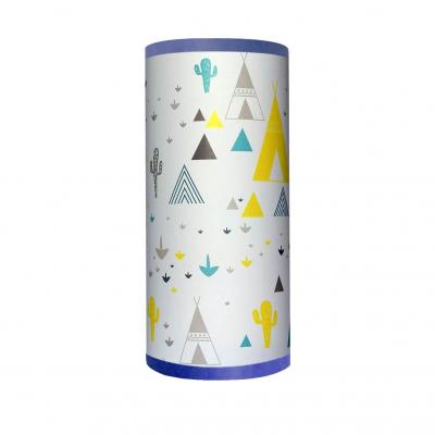 Lampe de chevet enfant, motif tipi cactus, tons bleu et jaune.