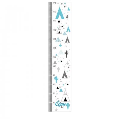 Toise personnalisable garçon, thème tipi, bleu et gris.