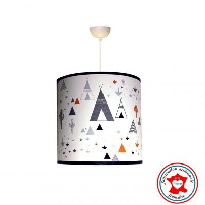 Suspension, plafonnier, thème tipi indien, tons noir, caramel et gris.