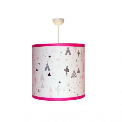 Abat-jour fille, thème tipi, tons rose et gris.