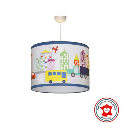 Plafonnier garçon, abat-jour, thème voitures, tons multicolore
